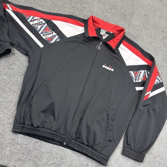Diadora Other - Vintage Diadora Soccer Jacket Men's XL Black Red Full Zip Track Y2K